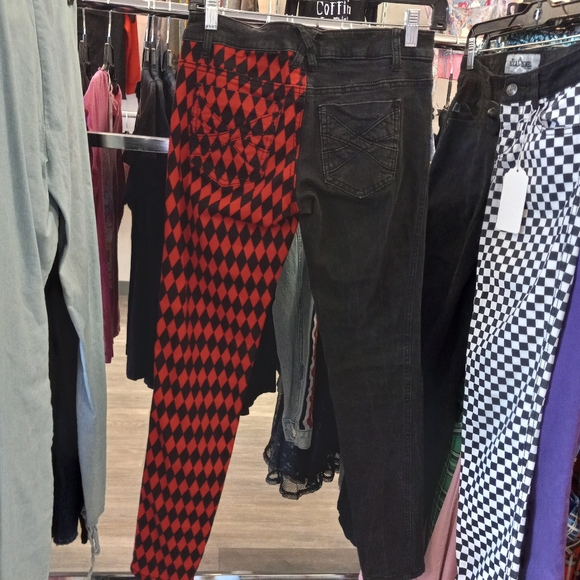 Royal Bones y2k mall goth punk dark harlequin split leg skinny jeans! - Picture 3 of 5